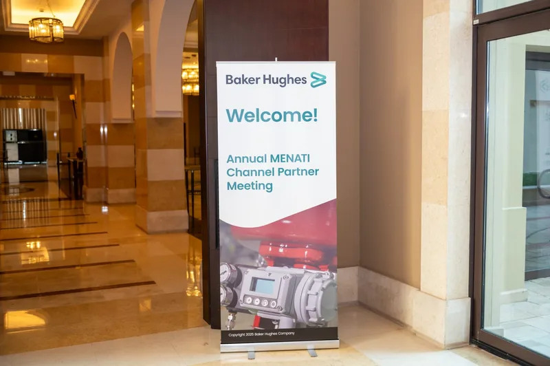 Baker Hughes welcome banner for the Annual MENATI Channel Partner Meeting